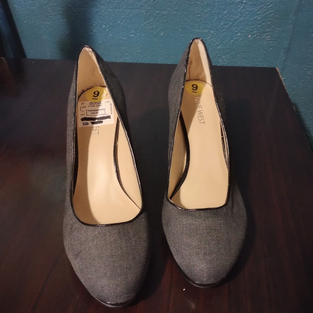 Nine West WOS 4"Heels Pumps WISE UP 2 sz 9M Gray Tweed Slip-On Classy Work Dress - Picture 8 of 14